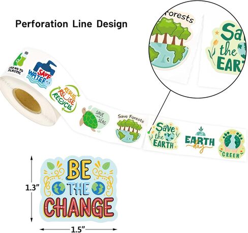 WorldBazaar Earth Day Stickers 500 Pcs Save the Earth Stickers for Kids Water Bottle Envelopes Classroom Decoration Recycle Environmental Protection Labels in Kuwait