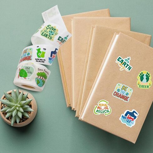 WorldBazaar Earth Day Stickers 500 Pcs Save the Earth Stickers for Kids Water Bottle Envelopes Classroom Decoration Recycle Environmental Protection Labels in Kuwait