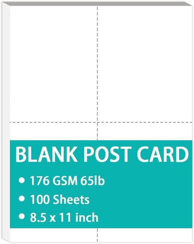 Blank Postcard Paper - 65lb White Printable Postcards, Letter Size, 8.5 x 11 inch, 100 Sheets / 400 Postcards- Perforated 4 per Sheet - for Inkjet/Laser Printers, 4-1/4" x 5-1/2" Each Card After Perf in Saudi Arabia
