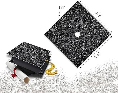 GSHLLO 5 Pcs 25 x 25 cm Glitter Graduation Cap Toppers Self Adhesive Grad Cap Topper Sparkly Grad Hat Toppers Graduation Hat Topper Decorations Scrapbook Supplies for DIY White in Kuwait