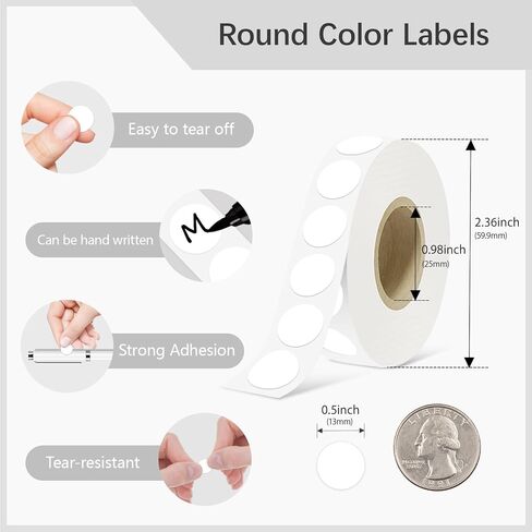 1/2 Inch Circle Dot Stickers 1000 PCS White Color Coding Thermal Labels Dots Writable Printable Small Round Stickers for Office, Classroom, Inventory, Garage, Organizing Storage in Saudi Arabia