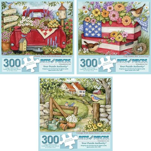Bits and Pieces 300 Piece Puzzles for Adults Rustic Americana Puzzle 3-Pack - 300 Large Pieces 18" x 24" Jigsaw Puzzles, Susan Winget, No 2 Pieces Alike in Kuwait