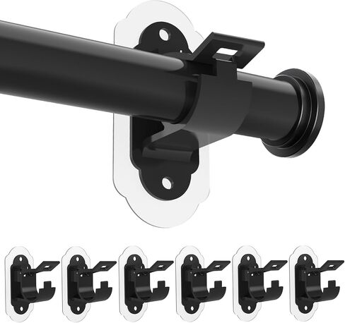 Curtain Rod Holder，no Nail Curtain Rod Holders，adhesive curtain rod holder，No Drill Curtain Rod Brackets， Multipurpose Nail Free Stick on Curtain Rod Hooks， Self Adhesive Rod Holder Hooks 4pcs（Black） in Saudi Arabia