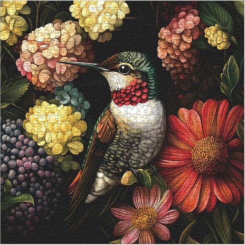 Flower Hummingbird Puzzle for Adults 1000 Pieces, Colorful Floral Jigsaw Puzzle, Animal Bird Garden Puzzle in Kuwait