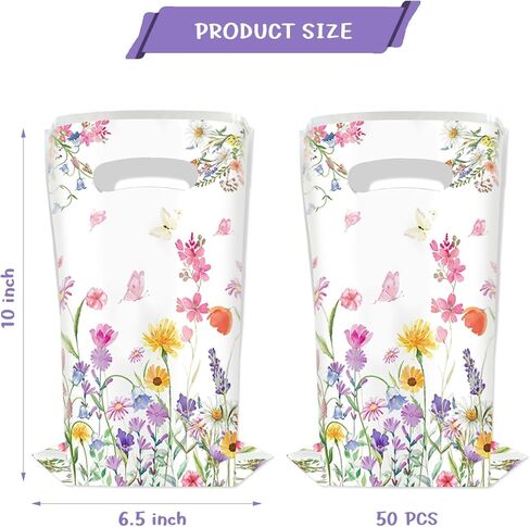 OUAOCZH 50Pcs Wildflower Party Treat Bags, Floral Party Candy Plastic Bags with Handles for Bridal Shower Wedding Party Favors in Saudi Arabia