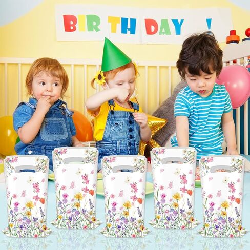 OUAOCZH 50Pcs Wildflower Party Treat Bags, Floral Party Candy Plastic Bags with Handles for Bridal Shower Wedding Party Favors in Saudi Arabia