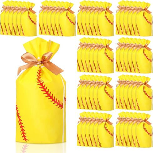 SilTriangle 50 Pcs Softball Party Gift Bags for Team Girls Plastic Softball Snack Bag Goodie Bags with Drawstring for Daughter's Game Party Supplies in Kuwait