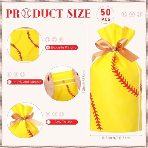 SilTriangle 50 Pcs Softball Party Gift Bags for Team Girls Plastic Softball Snack Bag Goodie Bags with Drawstring for Daughter's Game Party Supplies in Kuwait