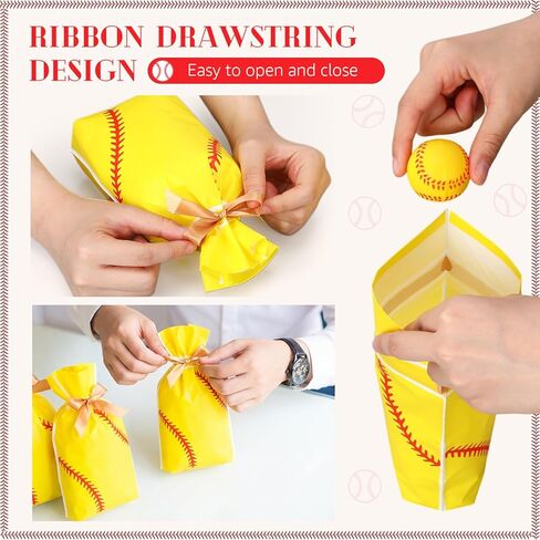 SilTriangle 50 Pcs Softball Party Gift Bags for Team Girls Plastic Softball Snack Bag Goodie Bags with Drawstring for Daughter's Game Party Supplies in Kuwait
