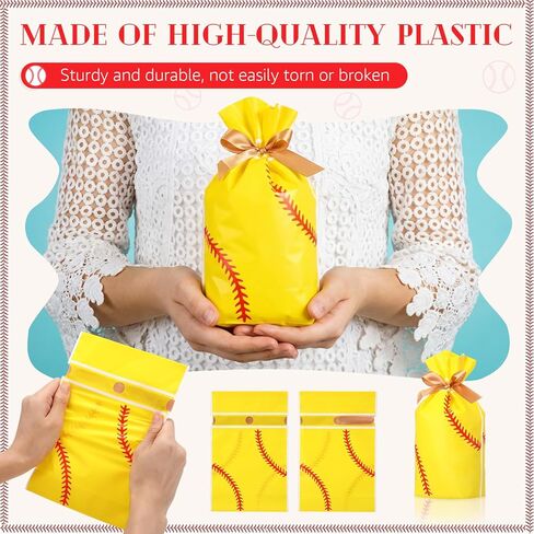SilTriangle 50 Pcs Softball Party Gift Bags for Team Girls Plastic Softball Snack Bag Goodie Bags with Drawstring for Daughter's Game Party Supplies in Kuwait