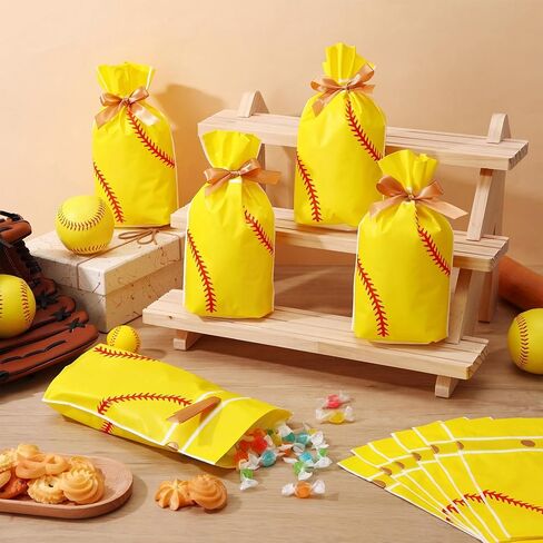 SilTriangle 50 Pcs Softball Party Gift Bags for Team Girls Plastic Softball Snack Bag Goodie Bags with Drawstring for Daughter's Game Party Supplies in Kuwait