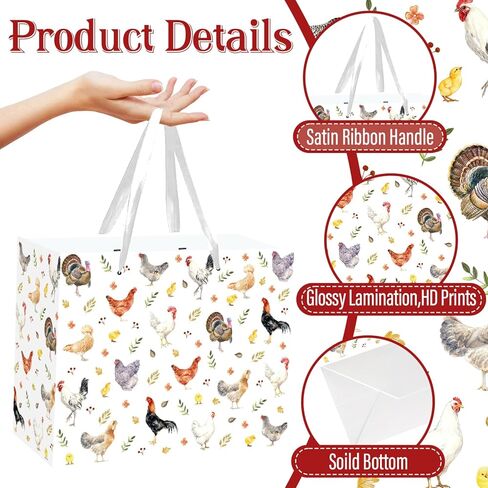 JORHANCE Chicken Gift Bag with Tissue Paper & Bday Card, Large Farm Wrapping Paper Bag for Chicken Birthday Party Decorations, This Chick is One Birthday & Hen Rooster Decorations in Saudi Arabia
