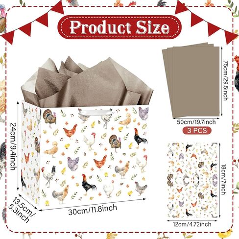 JORHANCE Chicken Gift Bag with Tissue Paper & Bday Card, Large Farm Wrapping Paper Bag for Chicken Birthday Party Decorations, This Chick is One Birthday & Hen Rooster Decorations in Saudi Arabia