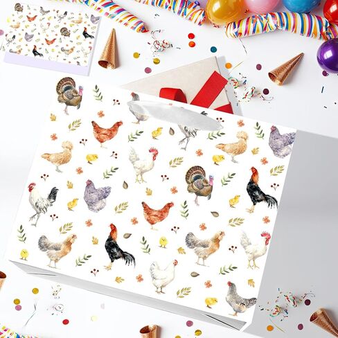 JORHANCE Chicken Gift Bag with Tissue Paper & Bday Card, Large Farm Wrapping Paper Bag for Chicken Birthday Party Decorations, This Chick is One Birthday & Hen Rooster Decorations in Saudi Arabia