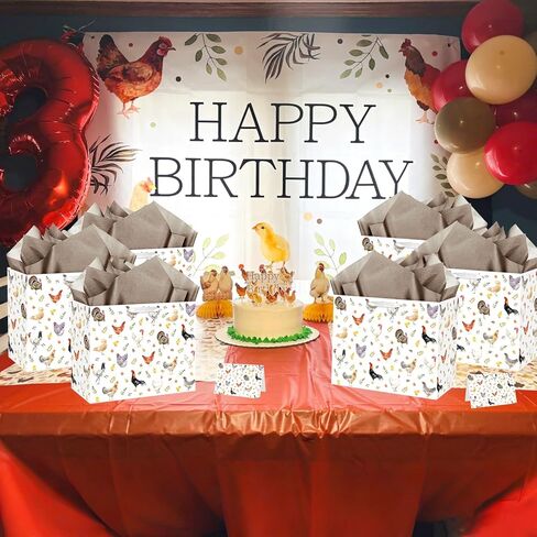 JORHANCE Chicken Gift Bag with Tissue Paper & Bday Card, Large Farm Wrapping Paper Bag for Chicken Birthday Party Decorations, This Chick is One Birthday & Hen Rooster Decorations in Saudi Arabia