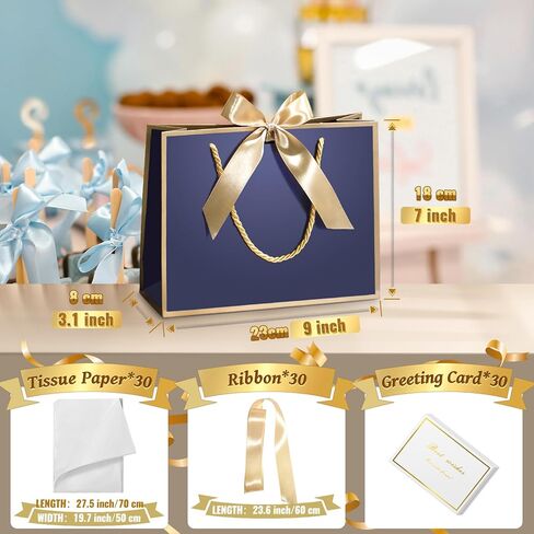 DOYIDE 30 Pcs Thank You Gift Bags with Tissue Paper, 9x7x3.1in Paper Gift Bags with Handles, Gift Wrap Bags with Bow Ribbon for Wedding Birthday Baby Shower Bridesmaid Party in Saudi Arabia