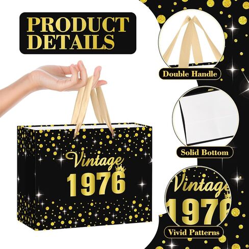 Vintage ﻿50th Birthday Gift Bag for Men Women with 50th Wrapping Paper and Card Black Gold 1976 Birthday Gift Wrap Bags for Vintage Aged 50 Years Old Bday Anniversary Party Supplies Decorations in Kuwait