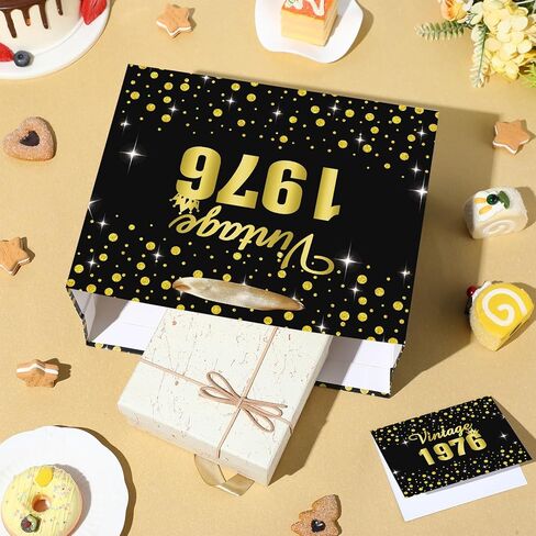 Vintage ﻿50th Birthday Gift Bag for Men Women with 50th Wrapping Paper and Card Black Gold 1976 Birthday Gift Wrap Bags for Vintage Aged 50 Years Old Bday Anniversary Party Supplies Decorations in Kuwait