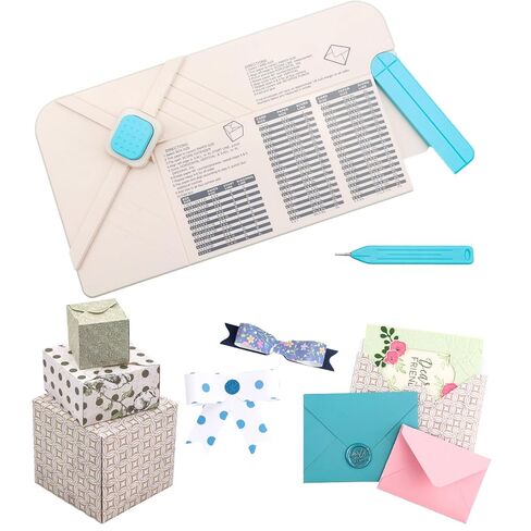 BAOFALI 3-in-1 Punch Board for Envelopes Gift Boxes Bows with Indentation Pen for Creating Custom Envelopes, Bows, and Gift Boxes Birthday Party of Different Sizes. Card Making and DIY Projects in Kuwait