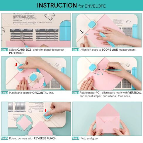 BAOFALI 3-in-1 Punch Board for Envelopes Gift Boxes Bows with Indentation Pen for Creating Custom Envelopes, Bows, and Gift Boxes Birthday Party of Different Sizes. Card Making and DIY Projects in Kuwait