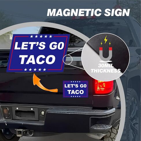 مغناطيس سيارة Let's Go Taco - مغناطيس ممتص الصدمات من الفينيل العاكس مقاس 4 × 6 بوصة، هذا عبارة عن شاحنة سيارة أو ثلاجة مضحكة ومقاومة للماء in Kuwait