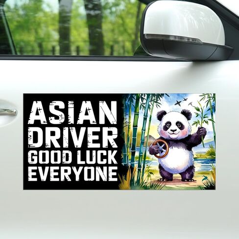 Magnet Asian Driver Good Luck Everyone Car Magnet Decal Cute Panda Funny Please Be Patient Sticker for Refrigerators Cars 7.5x3.75in in Saudi Arabia