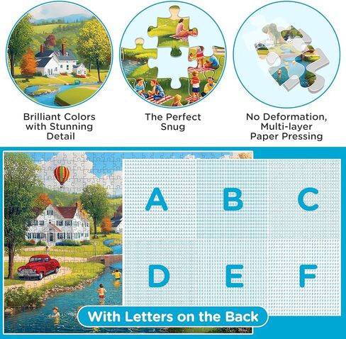 500 Piece Puzzle for Adults, Summer Village Puzzles, Colorful Countryside Scene with Swimming and Hot Air Balloons, Challenging Game Home Decor Birthday Party Gift Toy for Adults, 20.5 x15 in in Saudi Arabia