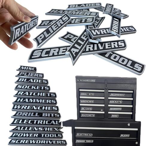 12 Pack Strong Magnetic Toolbox Labels, 3D Printed Reusable Magnetic Tags, Metal Compatible Tool Box Organizer Accessories for Garage Drawer Cabinet Storage in Saudi Arabia
