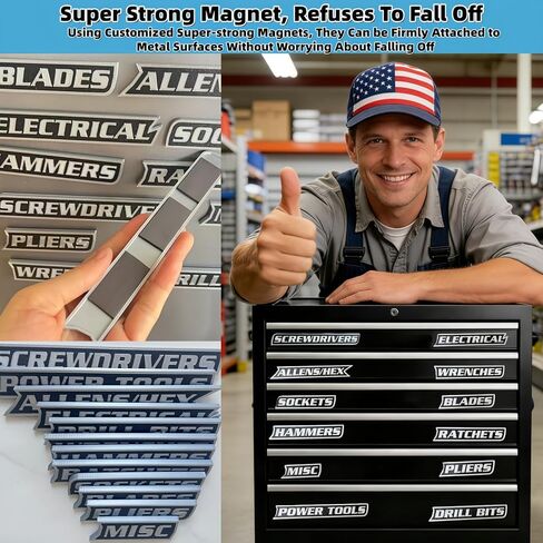 12 Pack Strong Magnetic Toolbox Labels, 3D Printed Reusable Magnetic Tags, Metal Compatible Tool Box Organizer Accessories for Garage Drawer Cabinet Storage in Saudi Arabia