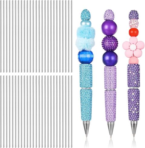 50 Pcs Pen Extenders for Beadable Pens, 4.61 Inch Stainless Steel Beaded Pen Replacement Rods, Rust-Resistant DIY Writing Tool Accessories, Silver (0.2cm Diameter) in Saudi Arabia