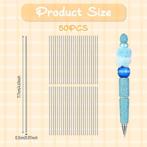 50 Pcs Pen Extenders for Beadable Pens, 4.61 Inch Stainless Steel Beaded Pen Replacement Rods, Rust-Resistant DIY Writing Tool Accessories, Silver (0.2cm Diameter) in Saudi Arabia