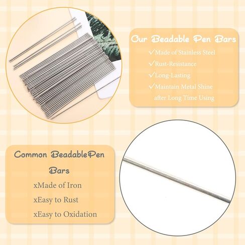 50 Pcs Pen Extenders for Beadable Pens, 4.61 Inch Stainless Steel Beaded Pen Replacement Rods, Rust-Resistant DIY Writing Tool Accessories, Silver (0.2cm Diameter) in Saudi Arabia