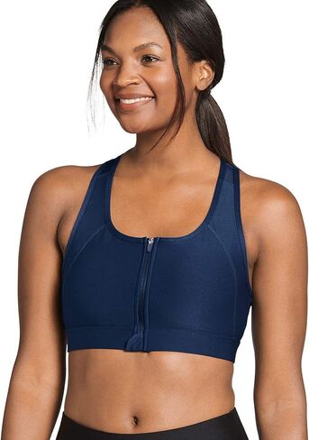 Jockey Women's Bra High Impact Mesh Back Zip Front Sports Bra, Blue Velvet, S in Saudi Arabia