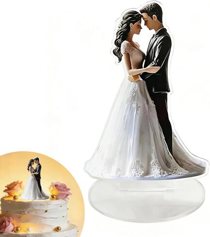 Wedding Bride and Groom Cake Topper, 2D Vintage Acrylic Wedding Cake Topper Couple Figurine Wedding Cake Decorations for Engagement Marriage Anniversary in Saudi Arabia