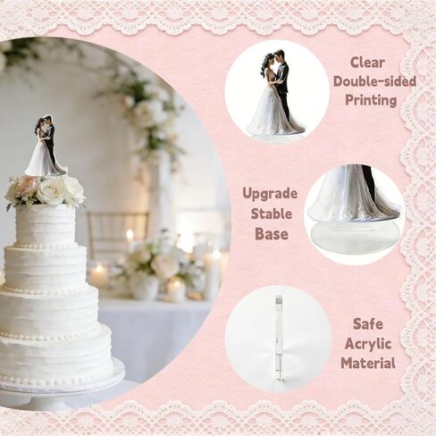 Wedding Bride and Groom Cake Topper, 2D Vintage Acrylic Wedding Cake Topper Couple Figurine Wedding Cake Decorations for Engagement Marriage Anniversary in Saudi Arabia