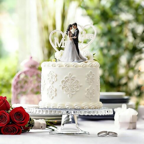 Wedding Bride and Groom Cake Topper, 2D Vintage Acrylic Wedding Cake Topper Couple Figurine Wedding Cake Decorations for Engagement Marriage Anniversary in Saudi Arabia