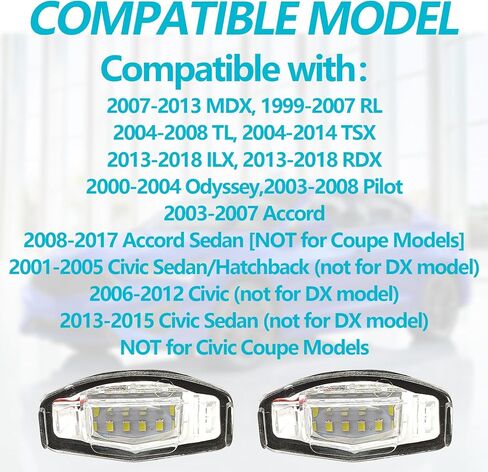 مصابيح LED الخلفية، مجموعة مصابيح لوحة الترخيص المتوافقة مع Civic Accord Sedan Odyssey Pilot MDX TSX TL ILX RDX RL، مدعومة بـ 18-SMD 6000K (قطعتان باللون الأبيض) in Kuwait
