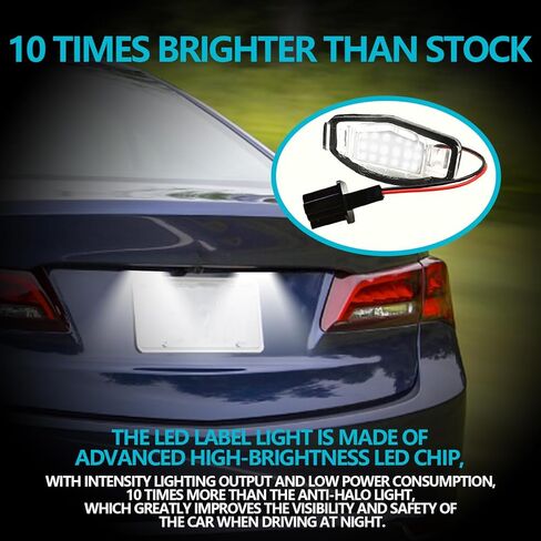 مصابيح LED الخلفية، مجموعة مصابيح لوحة الترخيص المتوافقة مع Civic Accord Sedan Odyssey Pilot MDX TSX TL ILX RDX RL، مدعومة بـ 18-SMD 6000K (قطعتان باللون الأبيض) in Kuwait