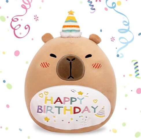 Capybara Birthday Plush 14in Stuffed Animal Pillow Cute Happy Birthday Capybara Gifts for Kids Boys Girls (Birhtday Capybara Plush Pillow) in Saudi Arabia
