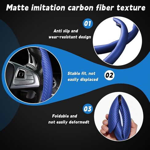 Steering Wheel Cover for Toyota Sienna 1998-2014, 2018-2025, 2PCS Segmented Wheel Protector Fit for 14.5-15 inch O & D Shape, Carbon Fiber Anti-Skid Breathable, Car Interior Accessories, Blue in Saudi Arabia