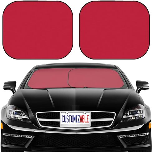 Maizi Car Windshield Sun Shade 2 Piece Foldable Car Sunshade, Universal Fits Car, Sedan, SUV, Truck, Block Sun Glare, UV and Heat, Protect Car Interior, True Red Color in Kuwait
