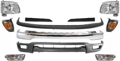 Front Bumper Chrome + Upper Cover + Lower Valance + Fillers + Headlamps + Parking Lamps + Signal Lamps Left Driver and Right Passenger Side Direct Replacement For 2001-2004 Toyota Tacoma in Saudi Arabia