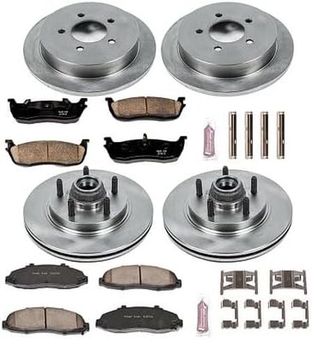 طقم فرامل أمامية وخلفية PowerStop لسيارة Ford F-150 2000-03 |F-150 Heritage 2004 |Lincoln Blackwood 2002 - Z17 استبدال وسادات الفرامل السيراميكية ودوارات الأقراص، KOE1915 in Kuwait