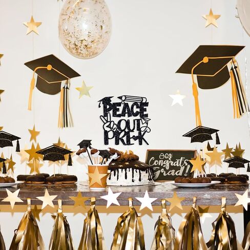 Peace out Pre-k Cake Topper, Preschool Graduation Cake Decor, You Did It, Kindergarten Graduation Party Decorations Supplies Gold Glitter in Saudi Arabia