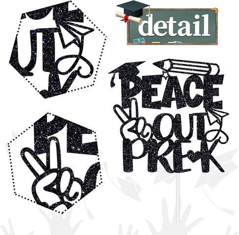 Peace out Pre-k Cake Topper, Preschool Graduation Cake Decor, You Did It, Kindergarten Graduation Party Decorations Supplies Gold Glitter in Saudi Arabia
