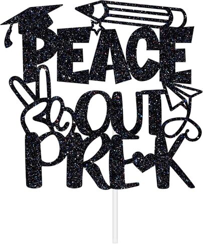 Peace out Pre-k Cake Topper, Preschool Graduation Cake Decor, You Did It, Kindergarten Graduation Party Decorations Supplies Gold Glitter in Saudi Arabia