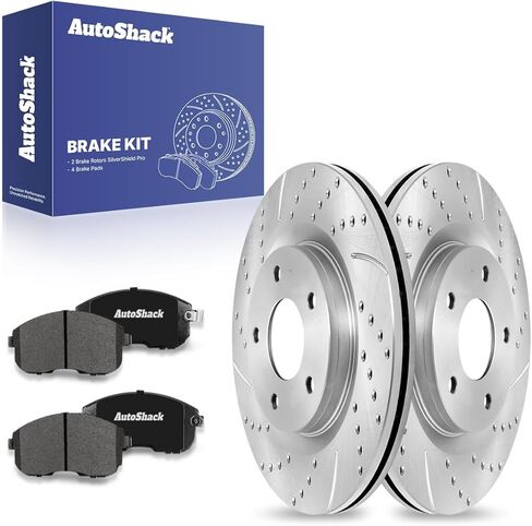 دوارات فرامل أمامية ومنصات سيراميك من AutoShack لنيسان، سنترا 2017-2019 جوك 2011-2017، AWD FWD L4 1.6L - مطلية بالزنك الفضي محفورة ومشقوقة - SilverShield Pro - 11.64 بوصة (295.7 ملم)، 5 عروات in Kuwait