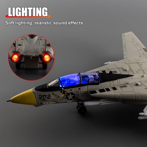 TGRCM-CZ 1:72 Scale F-14 Tomcat Fighter Metal Model — A Military Aircraft Collectible with Sound, Light, and Pull Back Function, Featuring Launchable Missiles, Suitable for Collectors and Kids White in Saudi Arabia