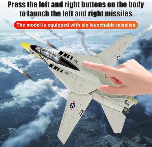 TGRCM-CZ 1:72 Scale F-14 Tomcat Fighter Metal Model — A Military Aircraft Collectible with Sound, Light, and Pull Back Function, Featuring Launchable Missiles, Suitable for Collectors and Kids White in Saudi Arabia