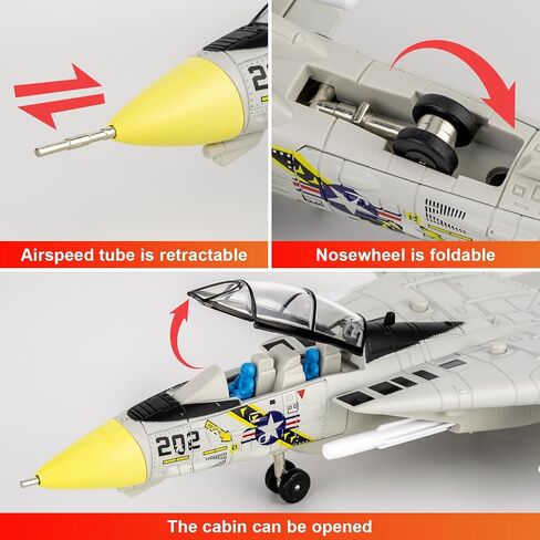 TGRCM-CZ 1:72 Scale F-14 Tomcat Fighter Metal Model — A Military Aircraft Collectible with Sound, Light, and Pull Back Function, Featuring Launchable Missiles, Suitable for Collectors and Kids White in Saudi Arabia